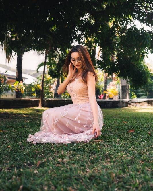 Robe longue sans manches avec tulle