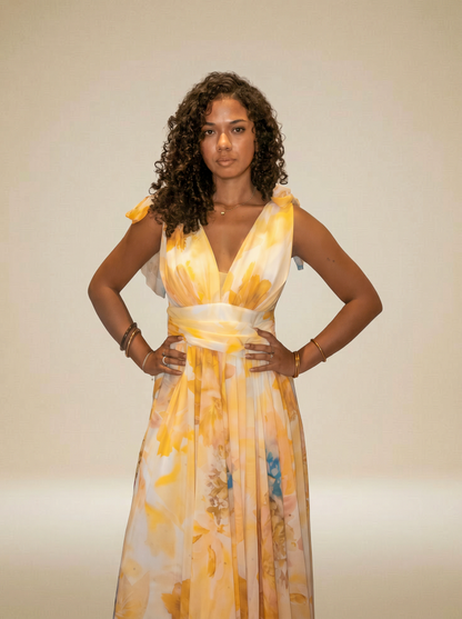 Robe Longue Fleurie Jaune