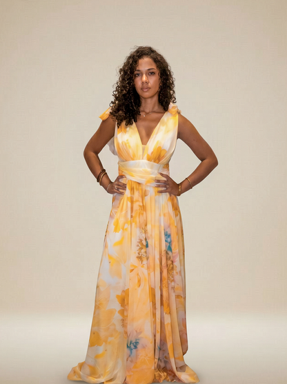 Robe Longue Fleurie Jaune