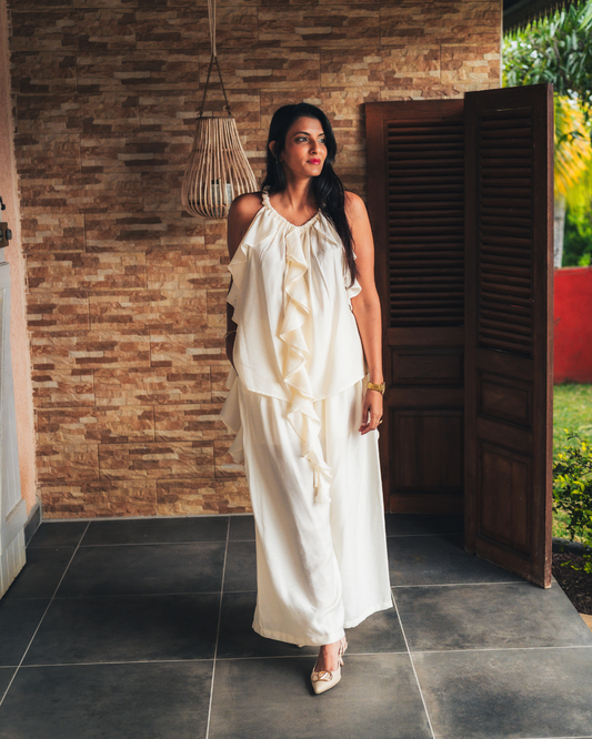 Ensemble pantalon sans manches beige