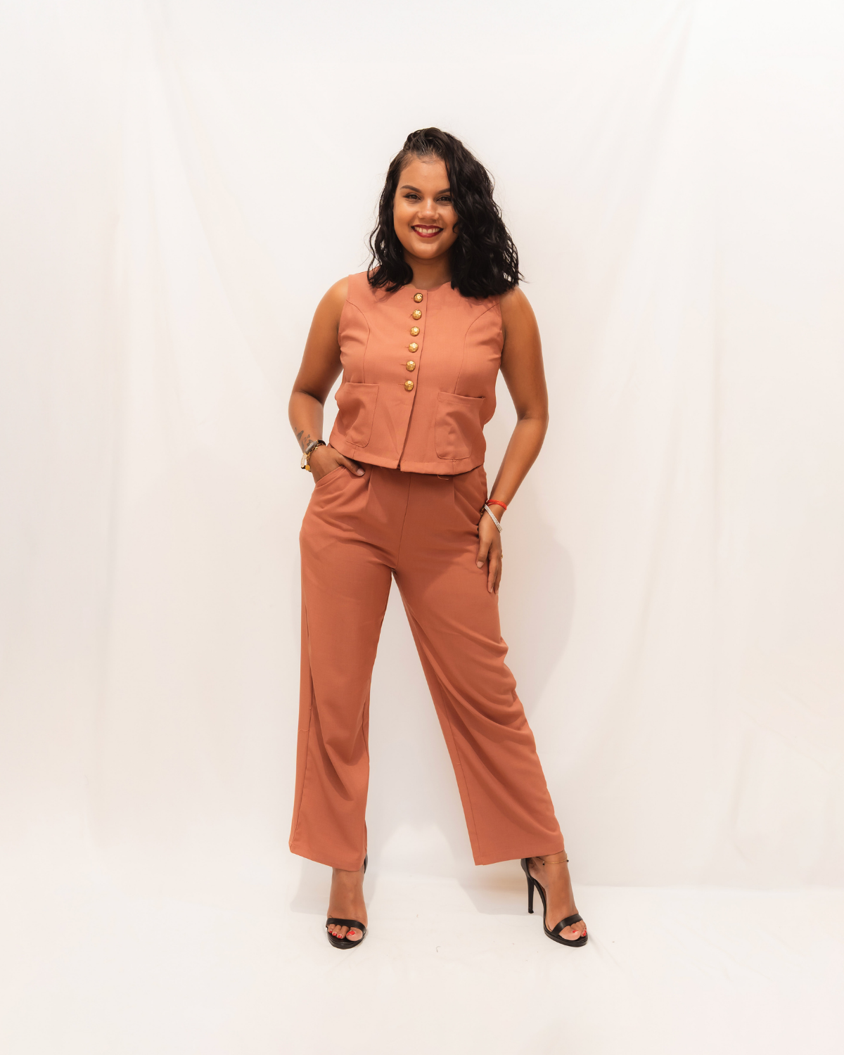 Ensemble haut sans manche et pantalon large