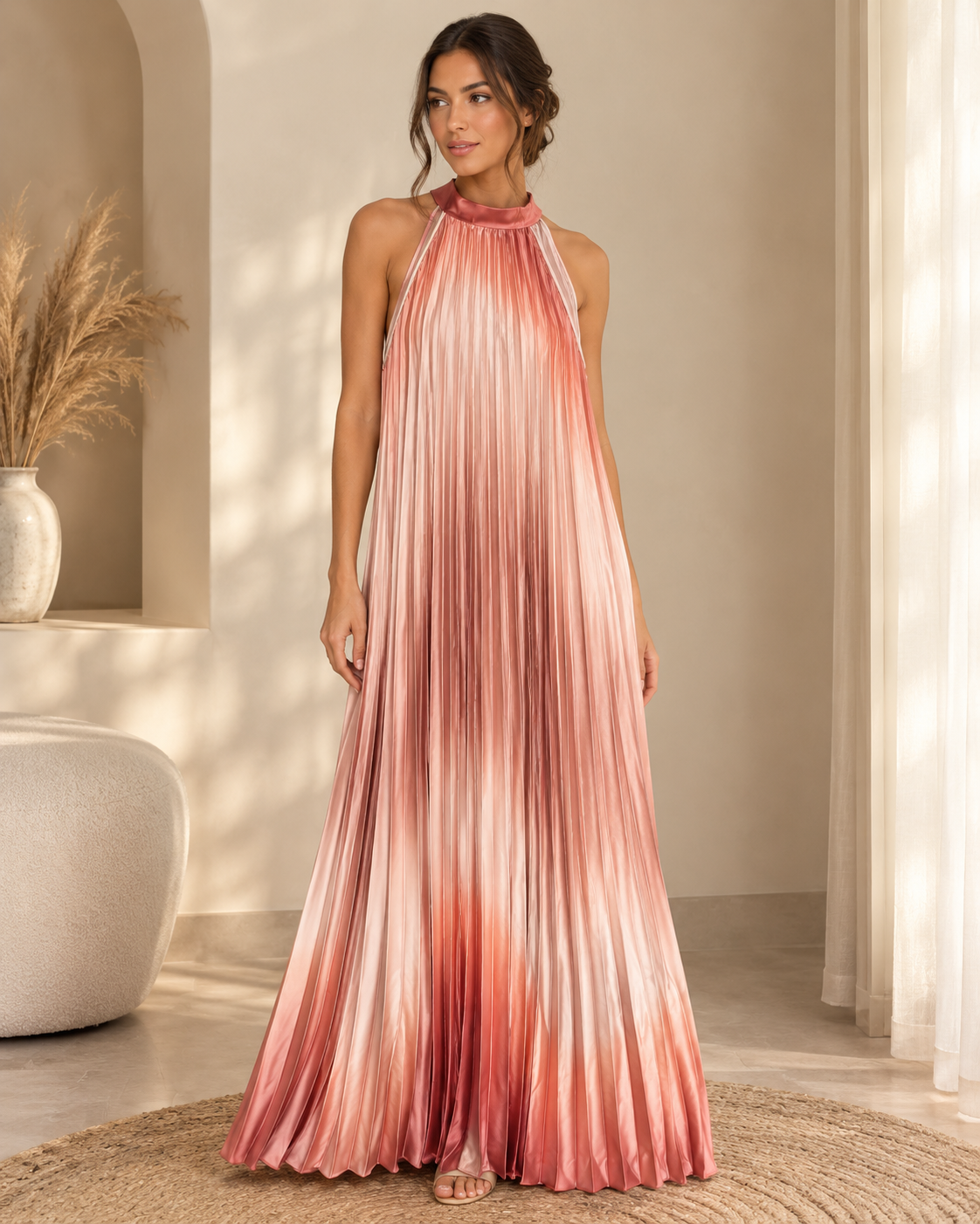 Robe longue plissée dégradé