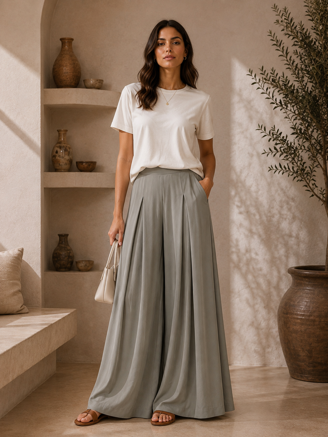 Pantalon Wide Leg – Vert Sauge