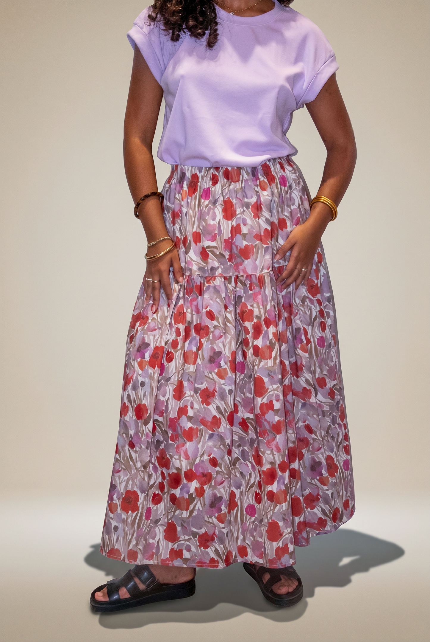 Jupe Longue Fleurie Lilas & Rouge