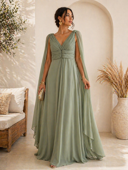 Robe Longue Cape Élégance – Vert Sauge