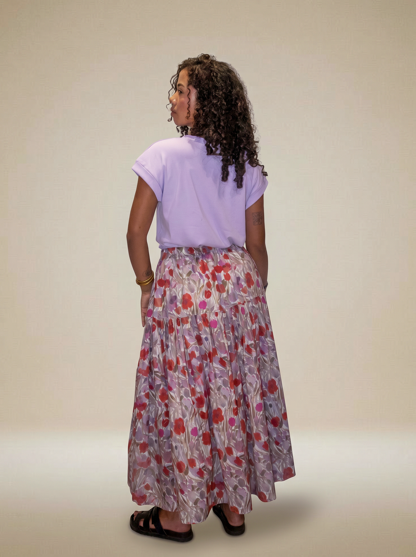 Jupe Longue Fleurie Lilas & Rouge