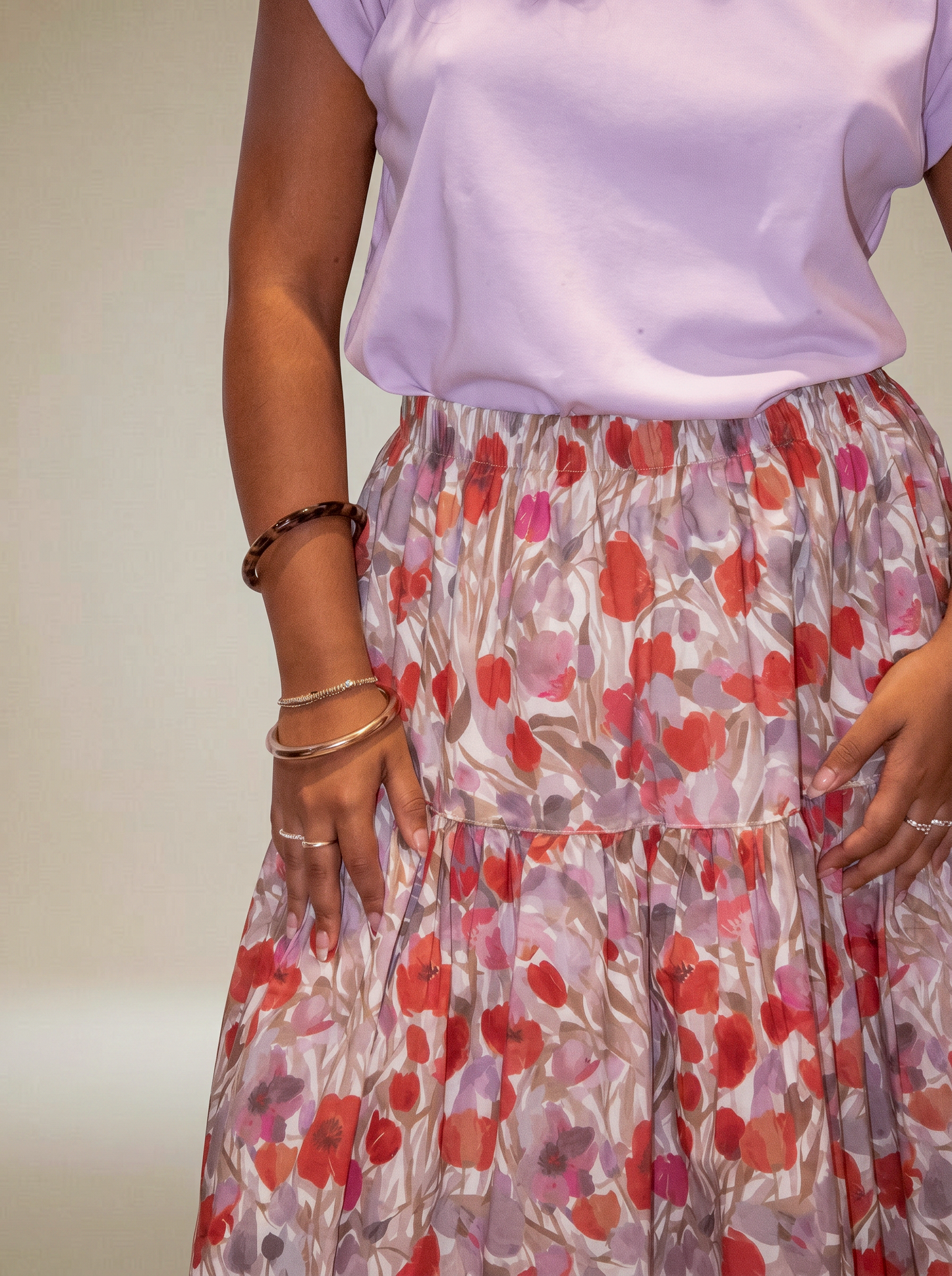 Jupe Longue Fleurie Lilas & Rouge