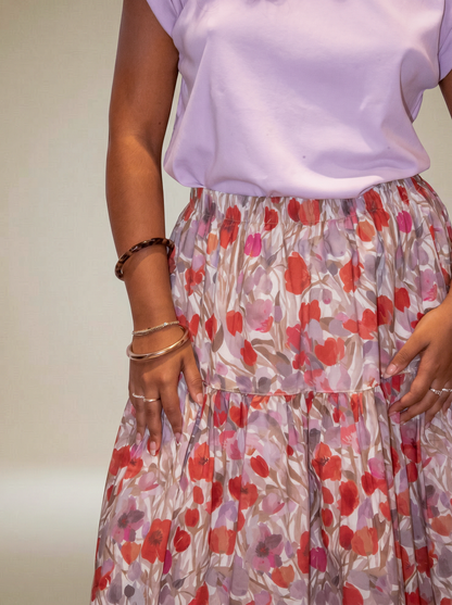 Jupe Longue Fleurie Lilas & Rouge