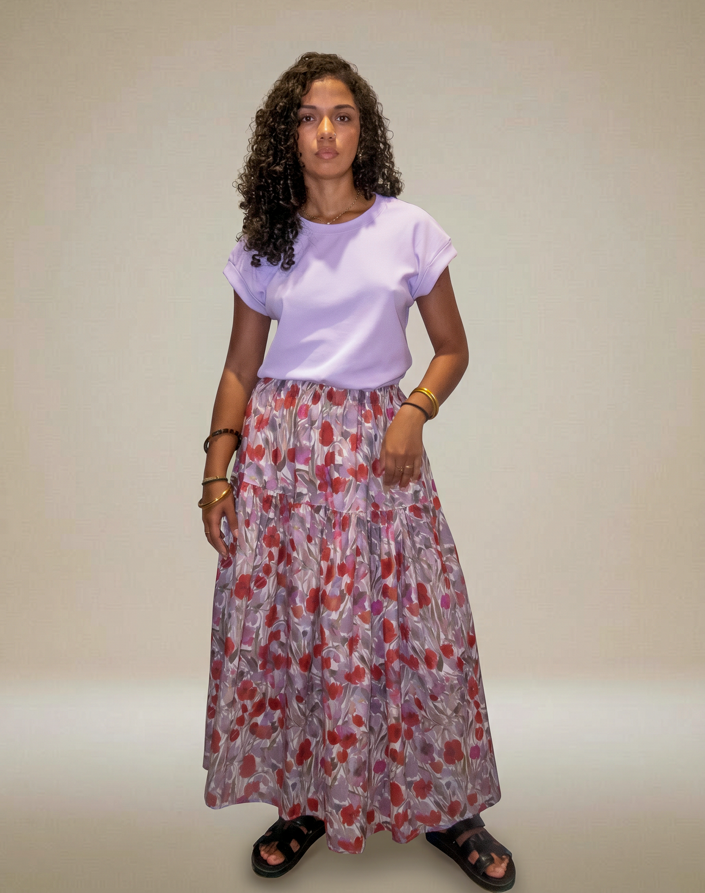 Jupe Longue Fleurie Lilas & Rouge