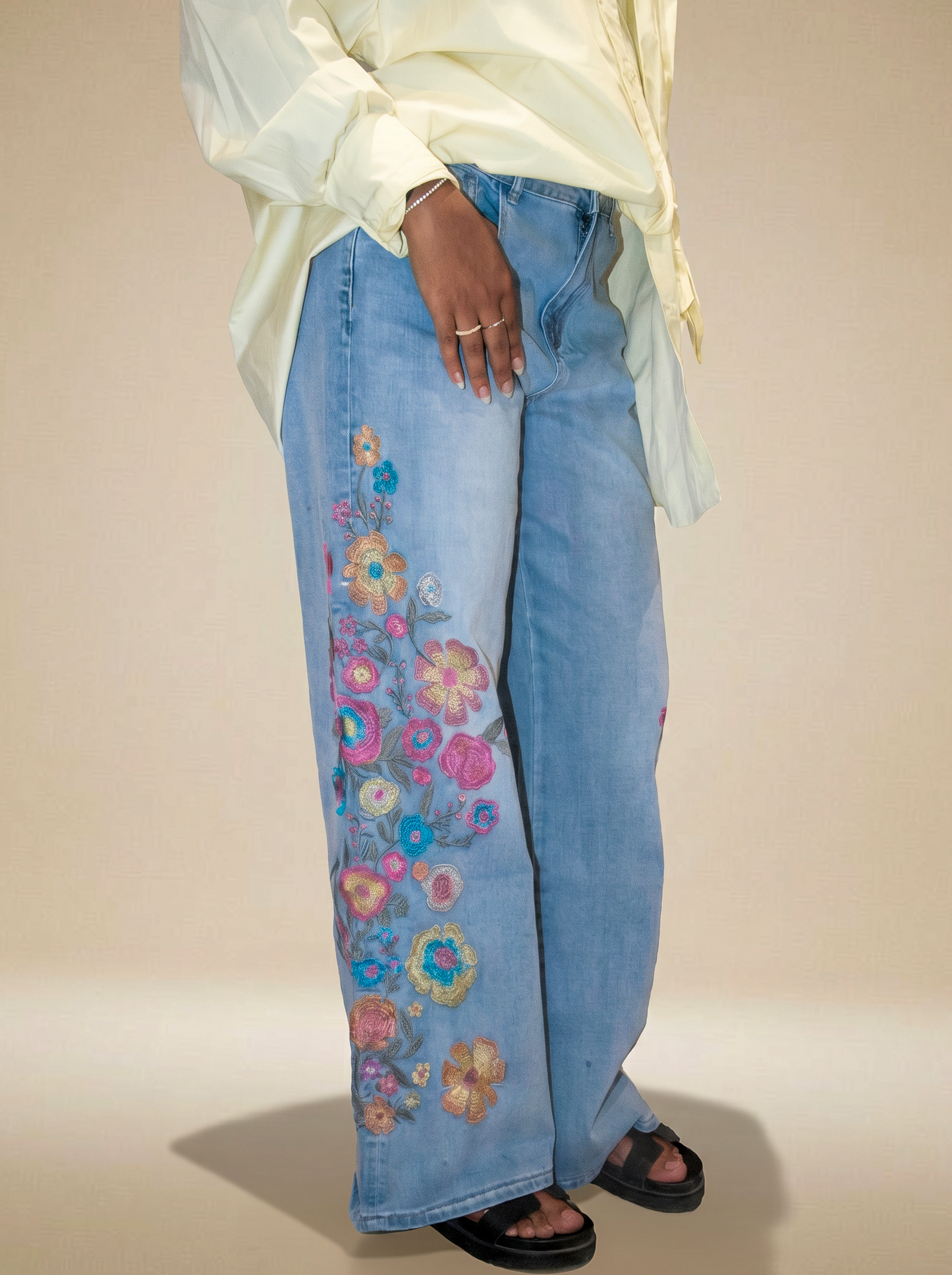 Jean Brodé Fleuri Multicolore