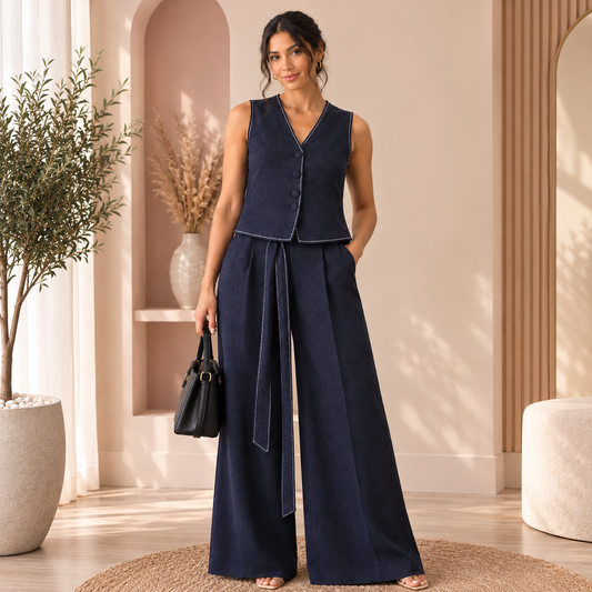 Ensemble gilet et pantalon bleu